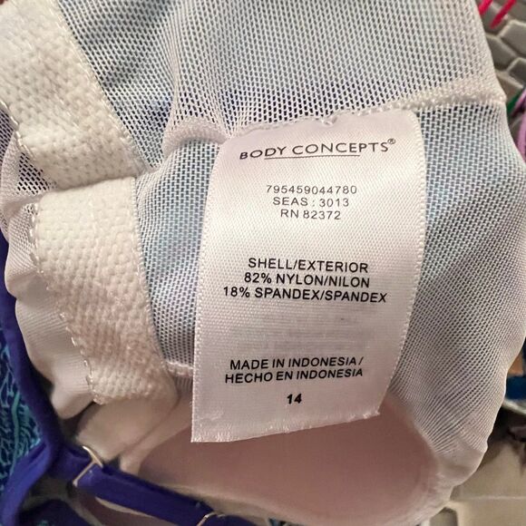 5/$25 Body Concepts Modest Swim Dress Swimsuit Dress Size 14 One Piece Blues - Picture 6 of 7